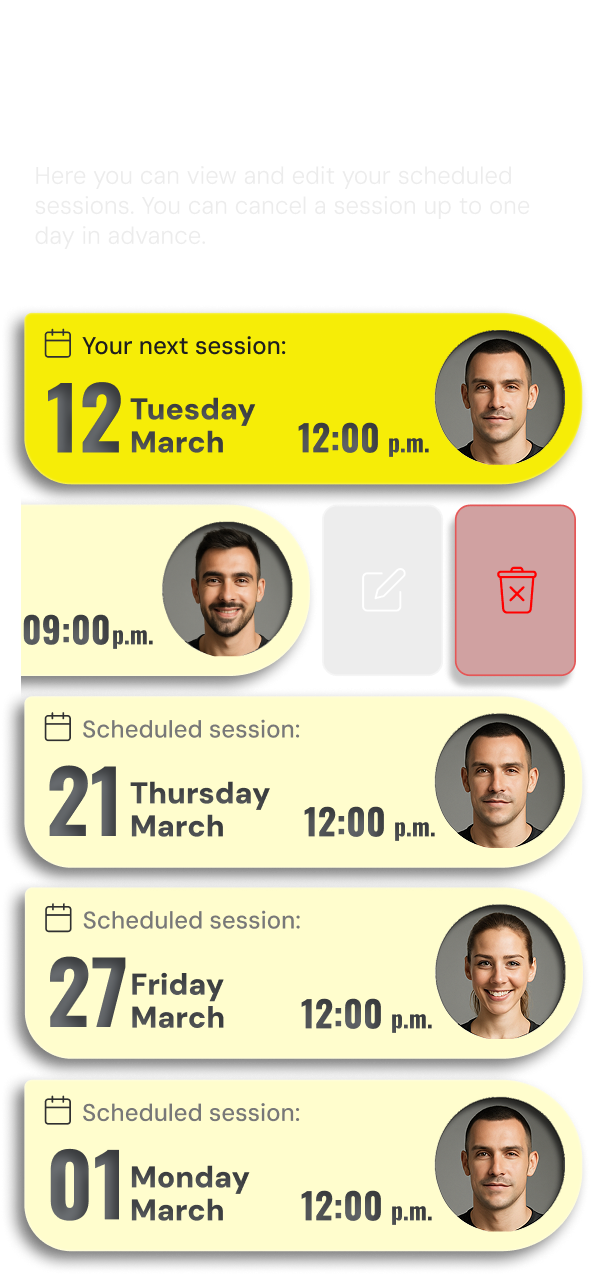 Sessions screen